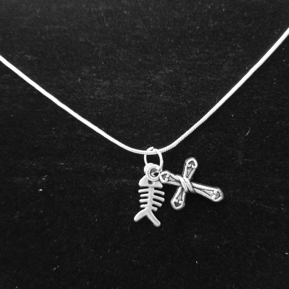 Jesus Fish & Cross .925 Sterling Silver Ne…